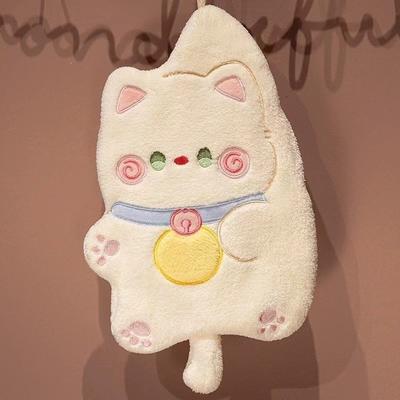 Multisell Products Hub Coral Velvet Cute Cat Hand Towel, Quick Drying Kitchen Cleaning Rag, Absorbent Cartoon Animal Bathroom Towel 3