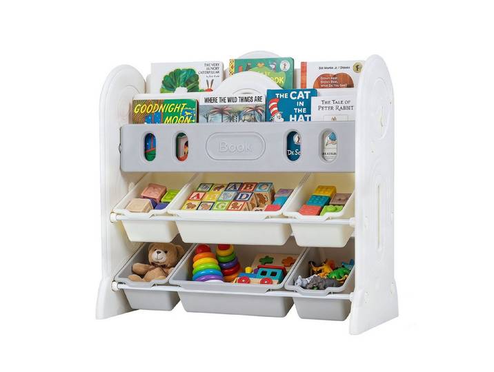 COSTWAY Kinderregal, Mit 6 herausnehmbaren Behältern, Weltraum-Design