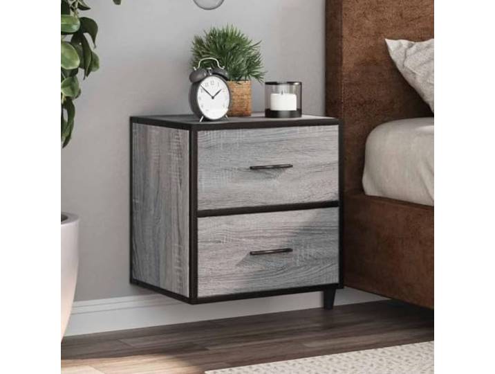 HEFZGDB Wand Nachttisch 2 Stück Grau Sonoma 40x31x39.5 cm mit Metallgestell und Holzwerkstoffplatte für Stauraum Optimierung und Wandmontage