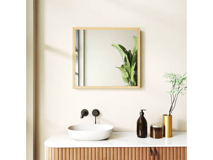 HOMCOM Miroir Mural Carré 50x50cm Cadre Bois Naturel