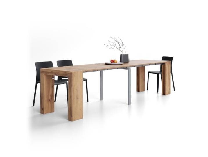 MOBILI FIVER, Evolution, ausziehbarer Konsolentisch, 45(305) x80 cm, rustikale Eiche, Made In Italy