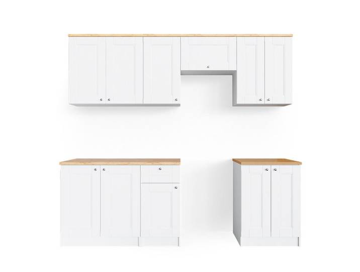 Vicco Küchenzeile Bergamo Weiß 240 cm, AP Goldkraft, Weiß, Eichefarben, Küchenblock,Rechteckig, 240x81.6x60 cm, Küchen, Küchenzeilen & Küchenblöcke, Küchenzeilen, Küchenzeilen ohne Geräte