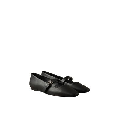 Ballerina CALVIN KLEIN "SQUARED BALLERINA MJ LTH MG HDW", Damen, Gr. 36, Textil, schwarz, Leder, unifarben mit Farbeinsatz, festlich, Schuhe Ballerina, Flat, Loafer mit modischer Zierschnalle