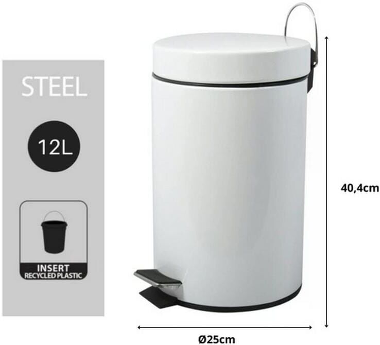 Mülleimer MSV "12 l", weiss (weiß), B:25cm H:40,4cm, Stahl, Mülleimer, Mülleimer weiß B/H/T: 25cm x 40,4cm, 12 l