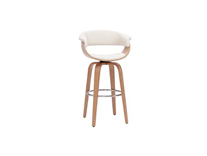 Miliboo Design-Barhocker drehbar weiß mit hellem Holz H 67 cm OKTAV