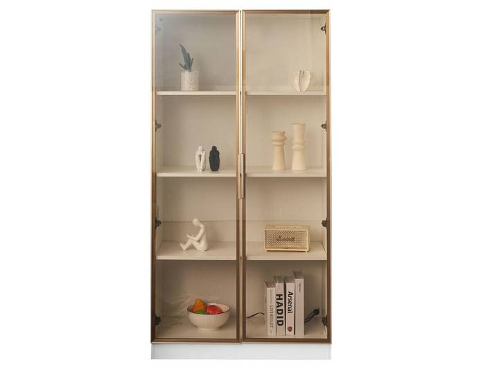 Okwish Vitrinen-Set 160/40/160 cm weiß aus Spanplatte mit LED und Glastüren, Weiß, 160x160x40 cm, Esszimmer, Vitrinen, Vitrinenschränke