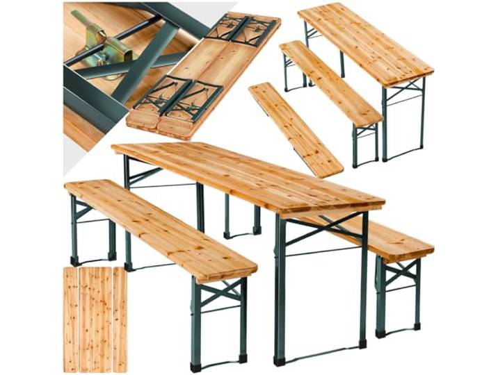 tectake® Bierzeltgarnitur klappbar, Biertisch Klapptisch mit 2X Bierbank, Gartenmöbel Set, Camping Zubehör, Klapptisch Esstisch, Camping Tisch faltbar, Balkontisch, Campingtisch klappbar