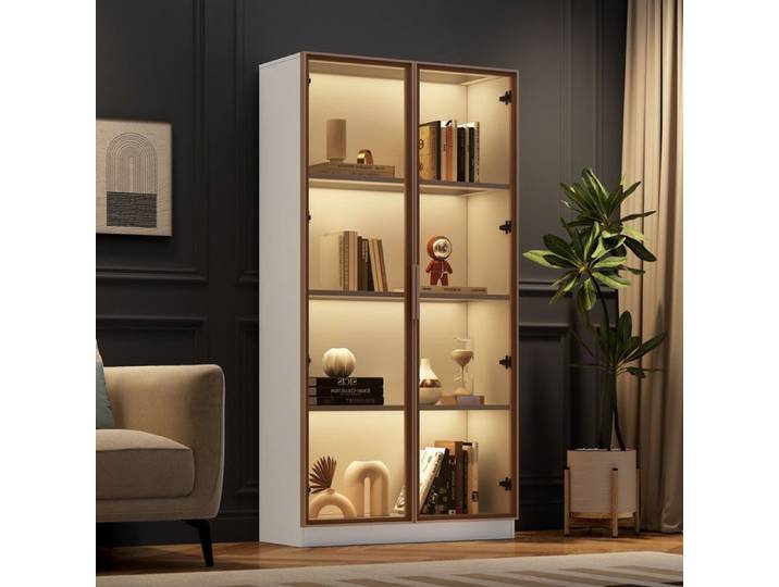 Vitrine Armoire 80x40x160 cm avec Éclairage LED 16 Couleurs Vitrine a Double Porte avec Étagères Amovibles Vitrine Salle a Manger