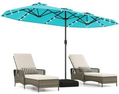 Costway 13FT Double-sided Patio Umbrella with Solar Lights for Garden Pool Backyard-Turquoise