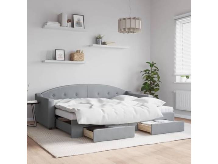 RJPLMFV 2-in-1-Tagesbett mit Ausziehbett und Schubladen, Hellgrau, 80 x 200 cm