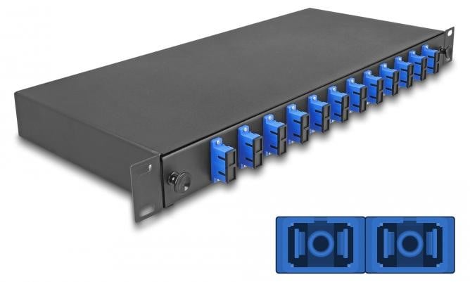 Delock 19-inch glasvezel splitsdoos met 12 x SC Duplex OS2, 1HE, compleet voorgemonteerd