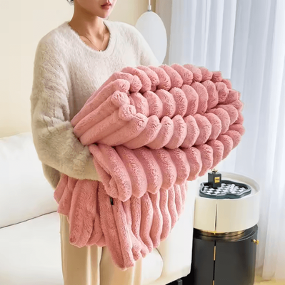 Inspire Curations Faux Rabbit Fur Plush Nap Blanket pink 150 200cm