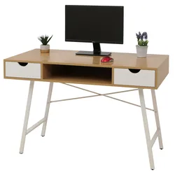 Schreibtisch MCW-E92, Bürotisch Computertisch, 3D-Struktur 120x60cm ~ naturbraun weiß