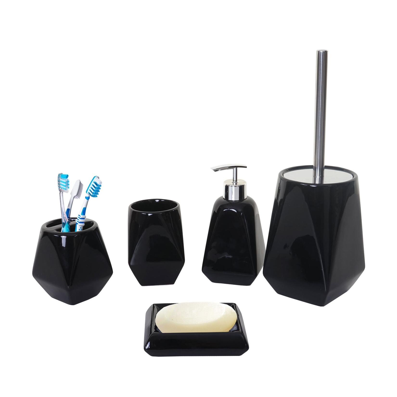 5-teiliges Badset MCW-C71, WC-Garnitur Badezimmerset Badaccessoires, Keramik ~ schwarz