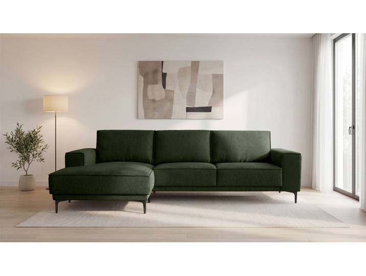 Ecksofa OTTO HOME OLAND Struktur L-Form, B: 280 cm, Skandi-Design , grün, B:280cm H:85cm T:152cm, 100% Polyester, Sofas, Ecksofa, L-Form, 280 cm, Wellenunterfederung, Skandi-Design, Metallfüße