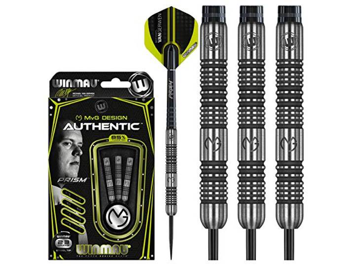 WINMAU Michael van Gerwen MvG Authentic Wolfraam Steeltip Darts Set 23g met Prism Vluchten en Schachten (Stengels)