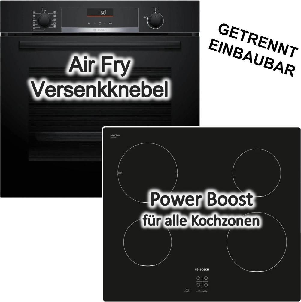 Bosch Herdset Einbaubackofen und Induktionskochfeld 3D Heißluft AirFry Hydrolyse PowerBoost TouchSelect