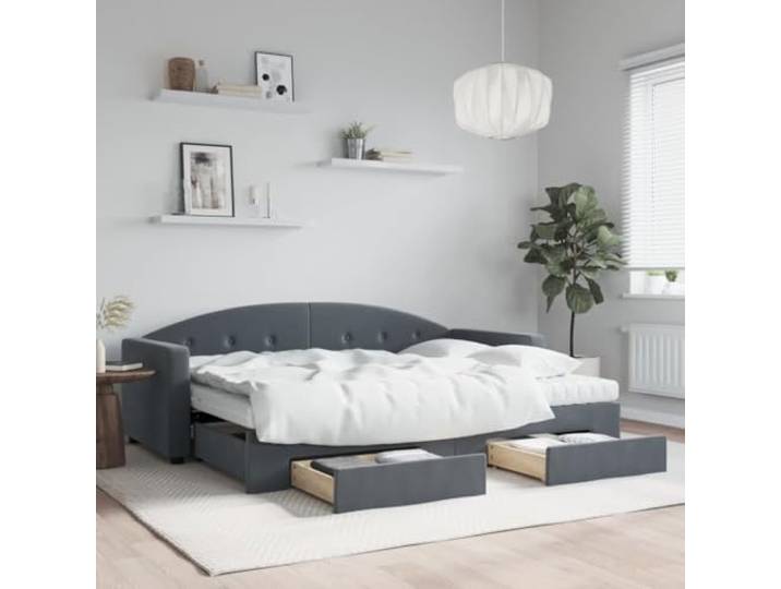 RJPLMFV 2-in-1-Tagesbett mit Ausziehbett und Schubladen, Dunkelgrau, 80 x 200 cm
