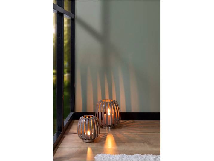 Windlicht FINK MAMBAIA, Windlicht , braun (hellbraun), B:21,5cm H:22cm T:21,5cm, Metall, Kerzenhalter, Windlicht