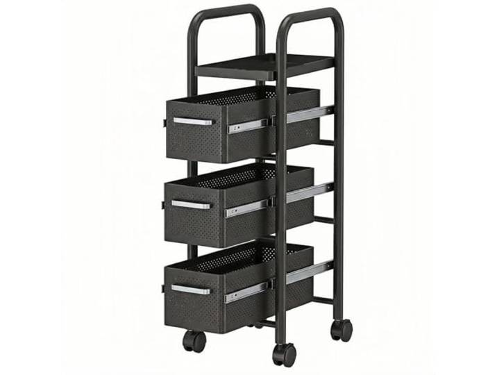 Essen Schmaler ausziehbarer Gap-Wagen, schmales verschiebbares Lagerregal For Kühlschrank-Seitenküche(Schwarz,Klein)