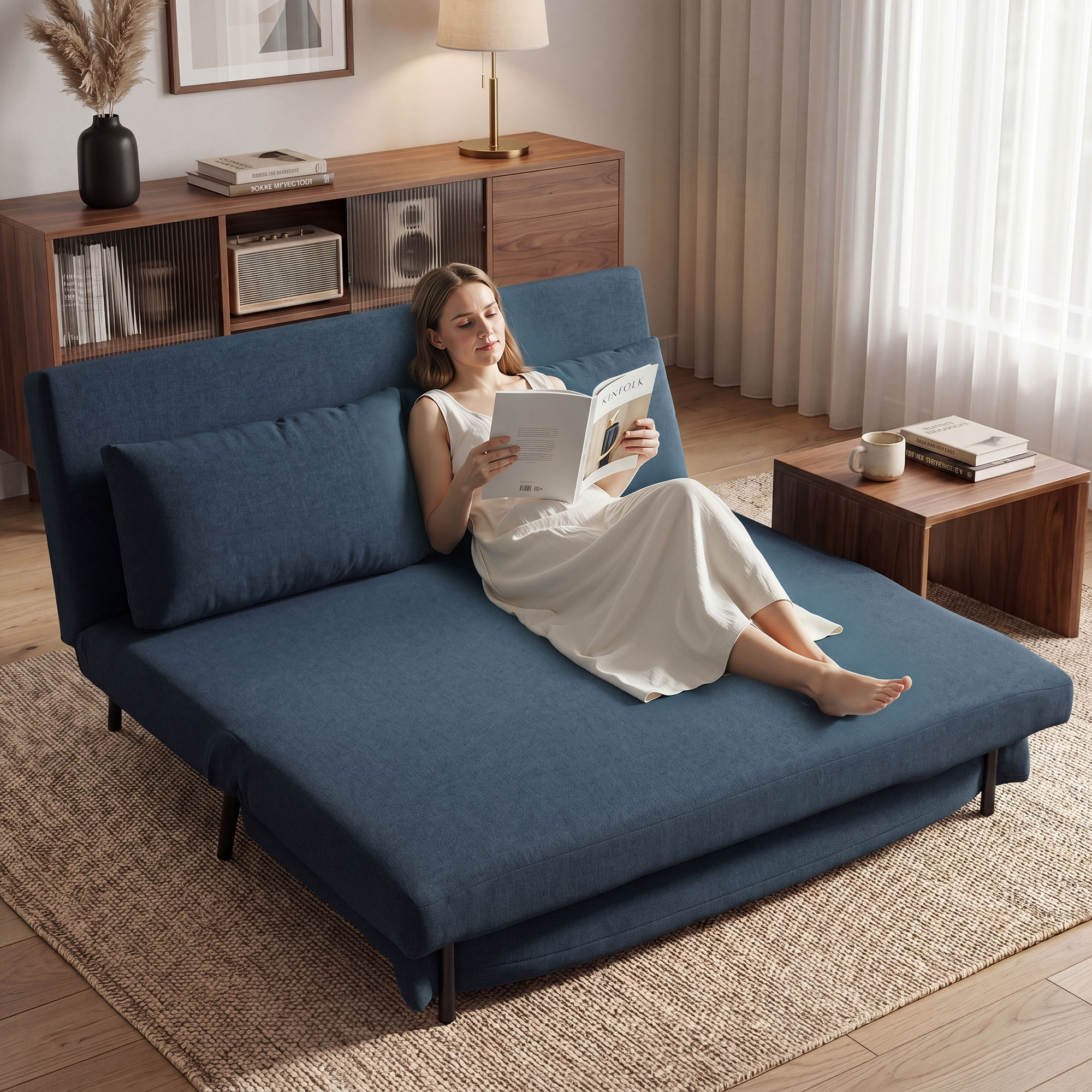 Homcom Divano Letto 2 Posti, Divano-Letto Clic-Clac 3 in 1 con Schienale Regolabile, Cuscino, Seduta Ampia, Blu   Aosom Italy