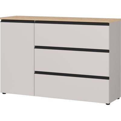 Sideboard GERMANIA "Cormano", beige (kaschmir, lindberg, eiche, nachbildung), B:135cm H:91cm T:41cm, Holzwerkstoff, Sideboards, Sideboard, Kommode mit einer Tür und drei Schubkästen