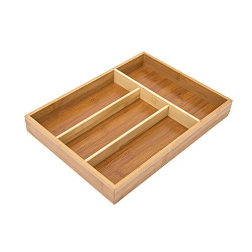 Relaxdays Bestekbak van bamboe met 4 vakken, bruin/multicolor, B: 34,0 cm, D: 25,0 cm, H: 1,0 cm