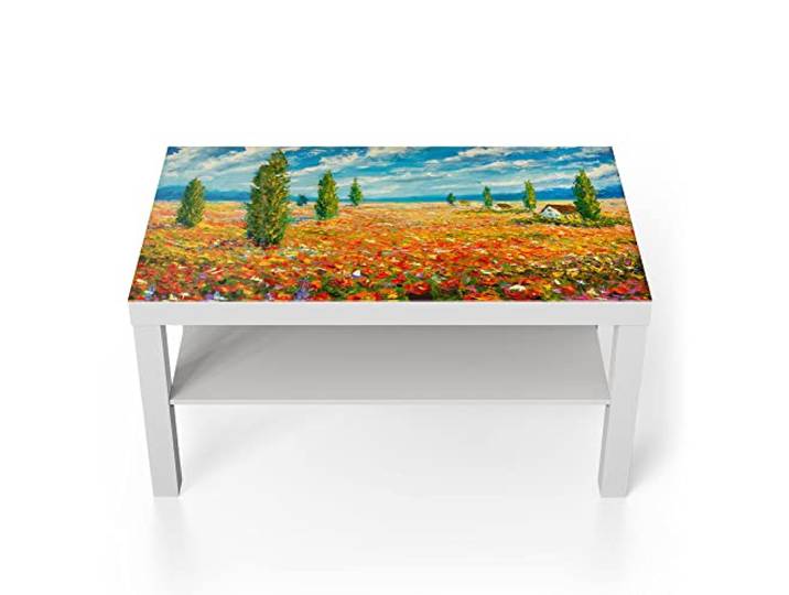 DEQORI Glastisch weiß groß 90x50 cm Motiv Blumenmeer im Monet-Stil ausgefallener Beistelltisch aus Glas Hochglanz Couchtisch fürs Wohnzimmer moderner Couch Tisch mit Design