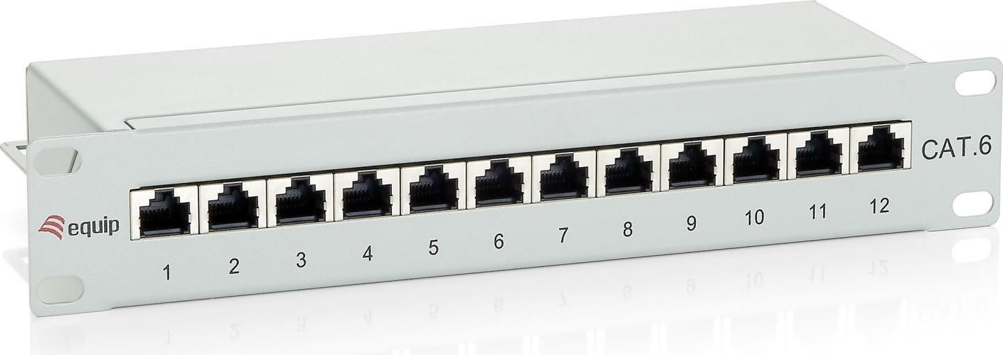 Equip Aansluitpaneel RJ-45 met 12 poorten, Lichtgrijs RAL 7035, 1U, Breedte: 25,4 cm