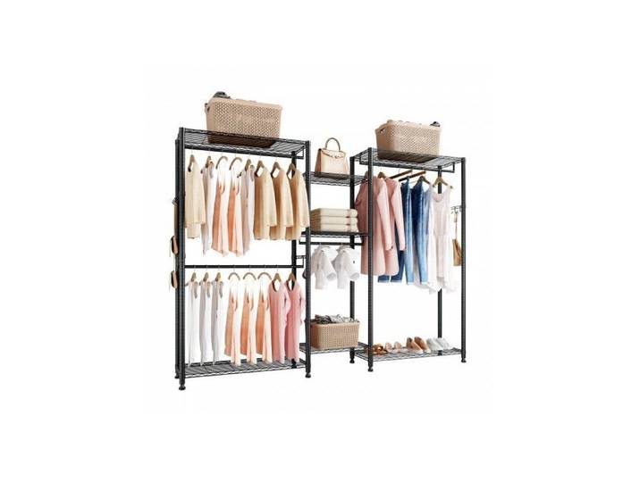 Portant Vêtements 7 Étagères Réglables Acier Charge 385 5 kg 4 Tringles pour Rangement Chambre Magasin Noir