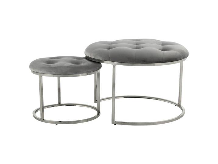 Kayoom Hockerset, Grau, Silberfarben, Metall, 2-teilig, Wohnzimmer, Sessel, Hocker, Sitzhocker