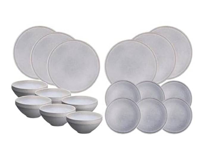 BJORN SR-LESTG26 Geschirrset Essentials STONE MOON GREY, 18-teilig, Steinzeug, Hellgrau, Spülmaschinenfest, für 6 Personen