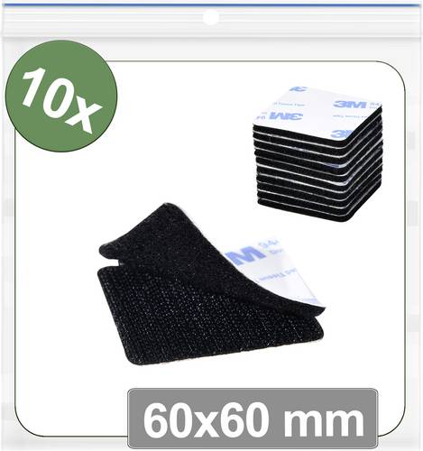 Quadrios 25CA657 Klettpunkte zum Aufkleben Haft- und Flauschteil (L x B) 60mm x 60mm Schwarz 10St.