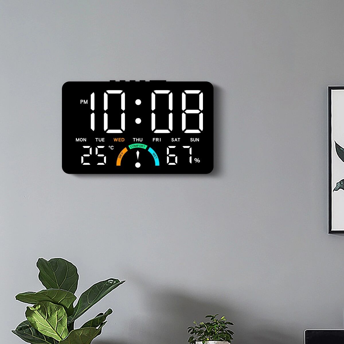 INF LED-Digitaluhr mit Temperatur- und Luftfeuchtigkeitsanzeige, Wecker, Kalender sowie Tisch- und Wandmontage Schwarz-Weiss