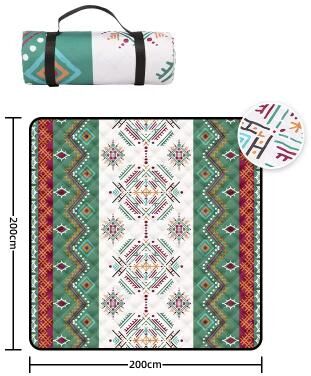 Inspired Finds "Extra Large Waterproof Outdoor Picnic Blanket 6'6""x6'6"" With Carrying Handle aztec Diamond Green"