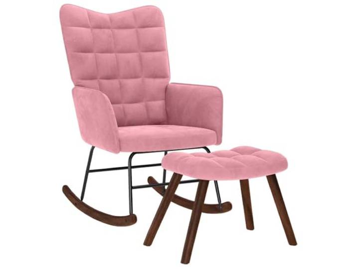 NLQMSU Schaukelstuhl, Velours, Rosa, mit Fußstütze Rahmen aus Sperrholz und Metall, gepolsterte Rückenlehne, bequeme Armlehnen, stabile Holzfüße