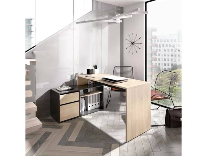 Dmora - Bureau Andor 139x92xh75 cm Chêne Anthracite Panneau effet bois