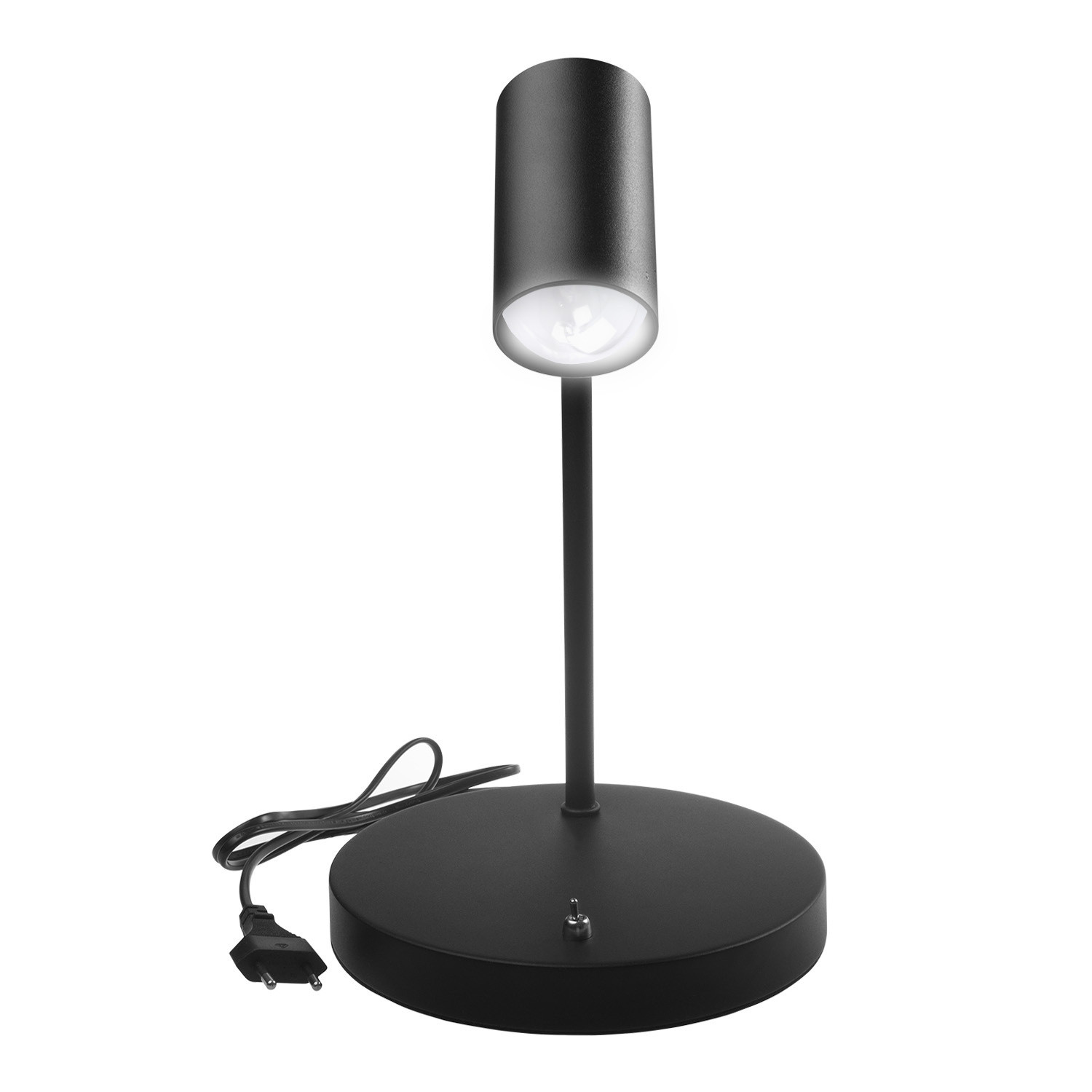 Maclean MCE370 B ronde tafellamp met GU10 spot en schakelaar, zwart, inclusief Maclean Energy MCE437 7W LED lamp warm wit