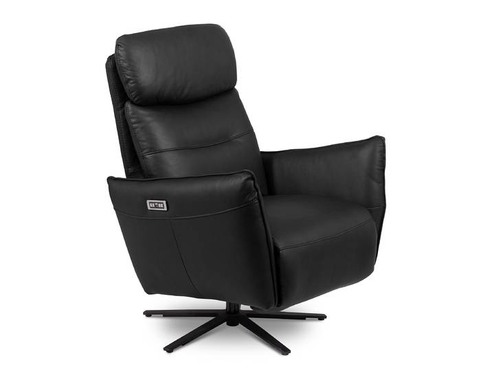 Relaxsessel Schwarz Echtleder Nadra Elektrisch verstellbar: 2 Motoren mit Kabel 77 x 107 x 88cm
