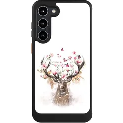 Nivocase Hülle für Samsung Galaxy S23+ Handyhülle NIVOcore Case Schwarz Blumen Hirsch Tiere (Samsung Galaxy S23+), Smartphone Hülle, Schwarz