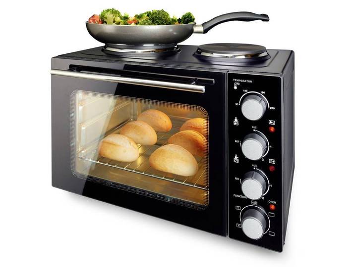 Emerio Kleinküche MO-125236.4 Mini-Backofen mit eingebauter Doppel-Kochplatte