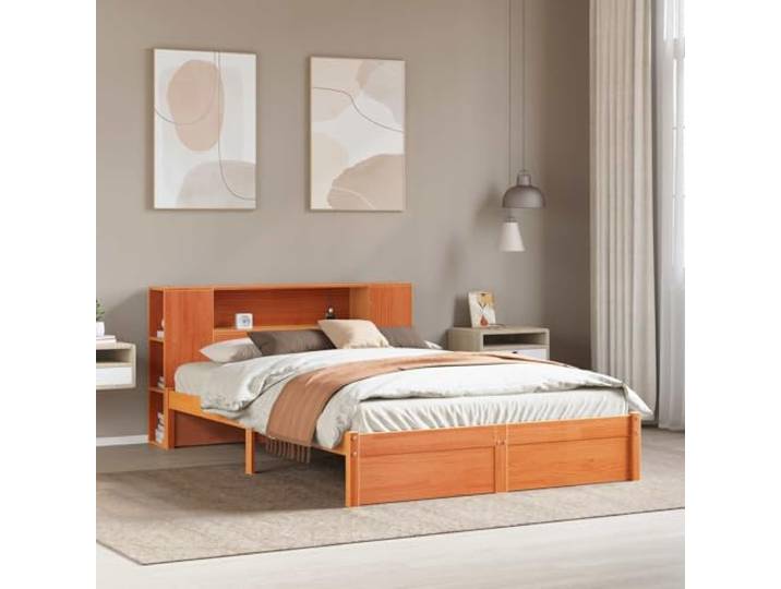 Massivholz Kiefernholz Stauraum Kopfteil Schlafzimmer Bettgestell 140x200 Bettgestell mit Aufbewahrungskopfteil 2 pcs Wachsbraun Massivholz Kiefer 140x200 cm Stabiler Lattenrost Modernes Design