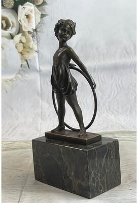 Bronzhaus Bronze Marble Statue Pretty Girl Playing Bookend Figure Figurine Art Deco Sale