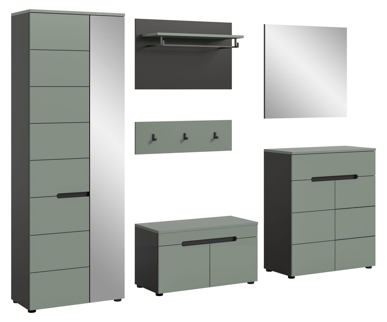 Canu garderobe opstelling C12 stofgroen en donkergrijs