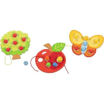 Fädelspiel Obstgarten, 3 Motive (Apfel, Baum, Schmetterling)