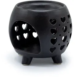 Squat Pot Oil Burner Multi Hearts - Matt Black