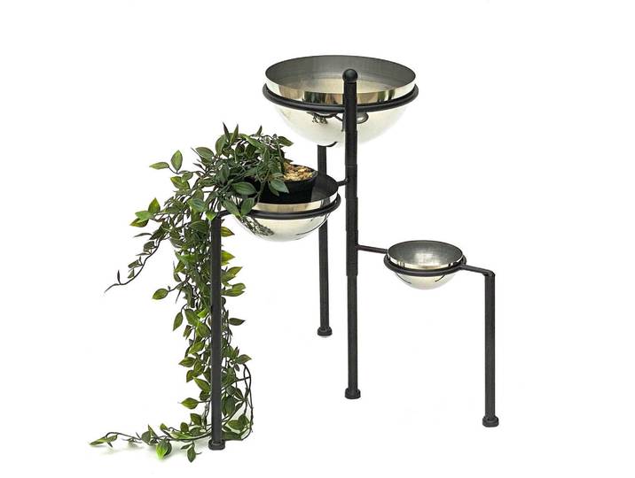 DanDiBo Blumentreppe Metall Rund 46 cm mit 3 Töpfe Silber, Schwarz, 40x46x40 cm, Wohnzimmer, Wohnzimmertische, Blumenständer