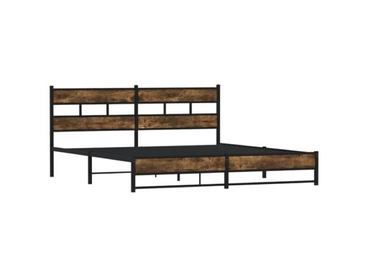 KTHLBRH Bettgestell aus Metall Eiche Rauchgrau 180 x 200 cm Gestell mit Kopfteil, Metalllatten, Stauraum unter der Unterseite, robuster Stahl