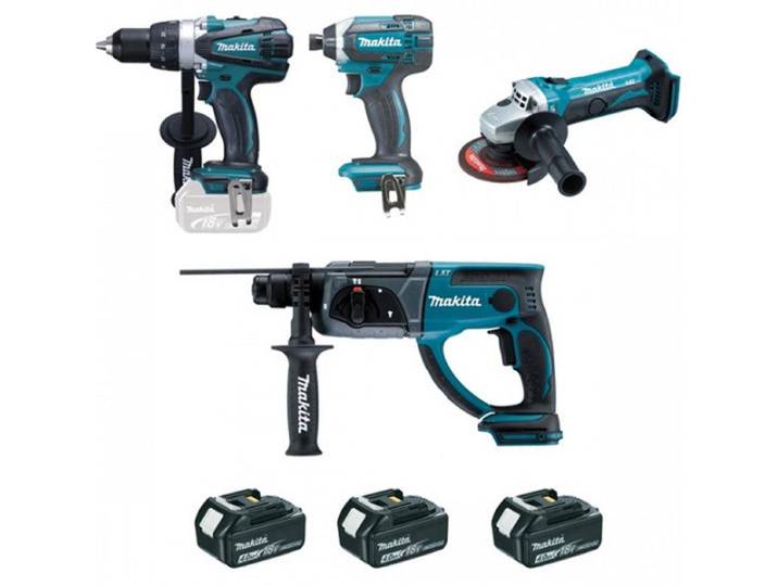Pack 4 outils MAKITA DLX4054MX1 (DF458+GA452+HR202+TD152+3xBL1840B+DC18RC+SAC OUTIL)