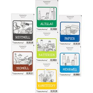 SafetyMarking Hinweisschild Folie, 10 x 10 cm, Mülltrennung Set, 7 Stück